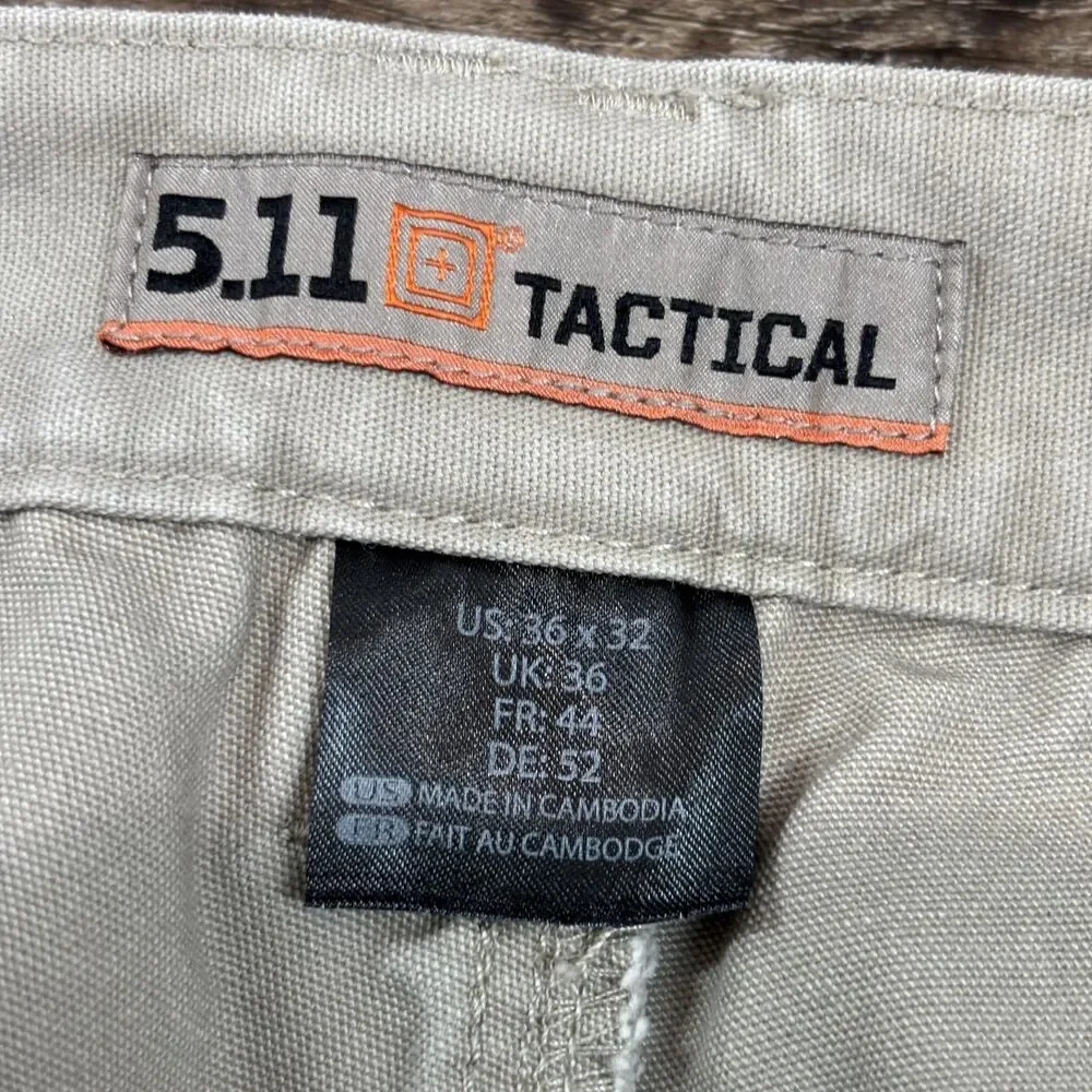 5.11 Tactical Cargo Pants Men's 36x32 Khaki Canvas Utility Relaxed 74251-055